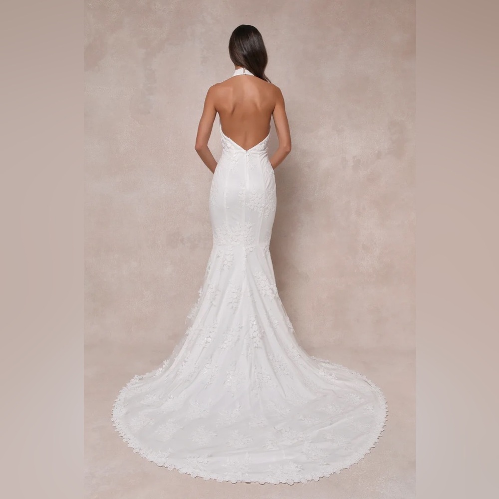 Dreamy Glamour White Embroidered Halter Mermaid Maxi Dress - Picture 3 of 8